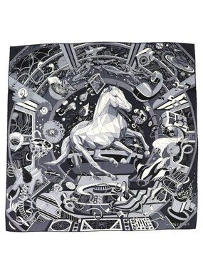 Hermes Carre 100 Faubourg of Dreams Cashmere Silk Anthracite Black Gray Scarf